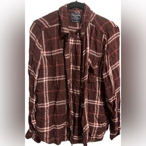 Abercrombie & Fitch Womens Maroon and Cream Plaid Shirt Button Down Size Large.